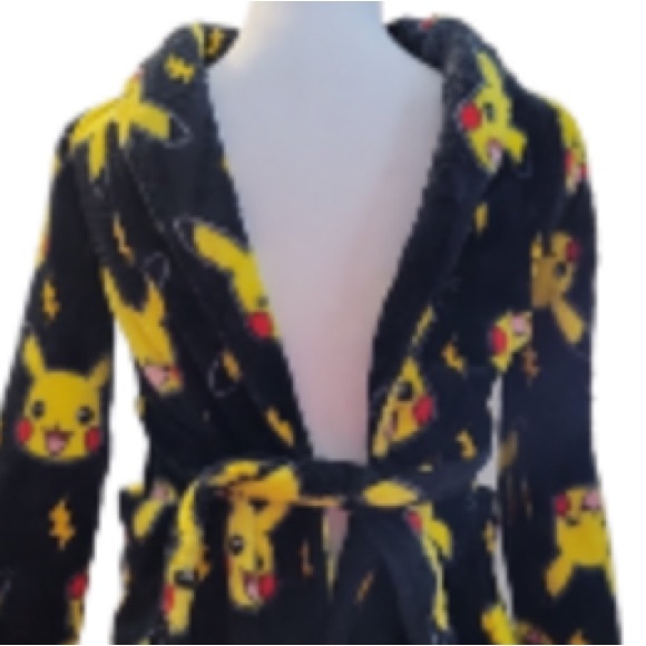 EC Plush Pokémon Picachu Fleece Black & Yellow Boy’s Robe Size 8 - Picture 3 of 7